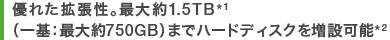 DꂽgBő1.5TB*1iFő750GBj܂Ńn[hfBXN𑝐݉\*2