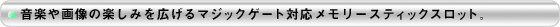 音楽や画像の楽しみを広げるマジックゲート対応メモリースティックスロット。