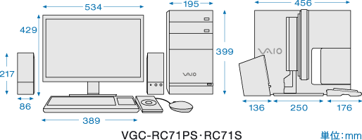 寸法：VGC-RC71PS・RC71S