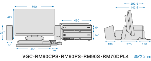 寸法：VGC-RM90CPS・RM90PS・RM90S・RM70DPL4