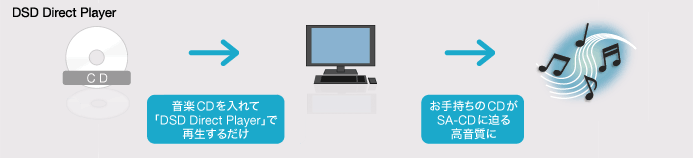 「DSD Direct Player」のページへ 図版:Sound Realityがもたらす、2つのソリューション、その1「DSD Direct Player」の概念を示すイラスト